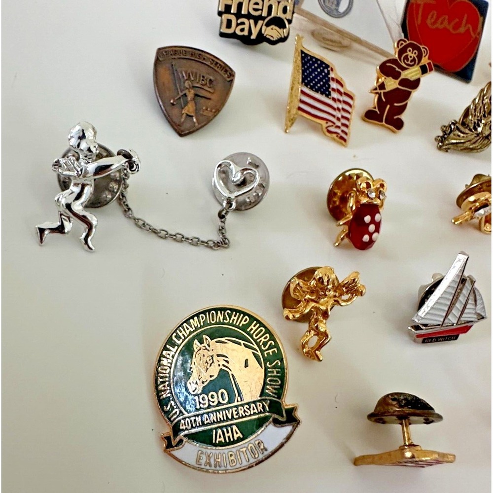Pin Lot USA Flag Angel Horse ladybug Bear Sailboat Apple heart Set of 20 - Picture 4 of 8